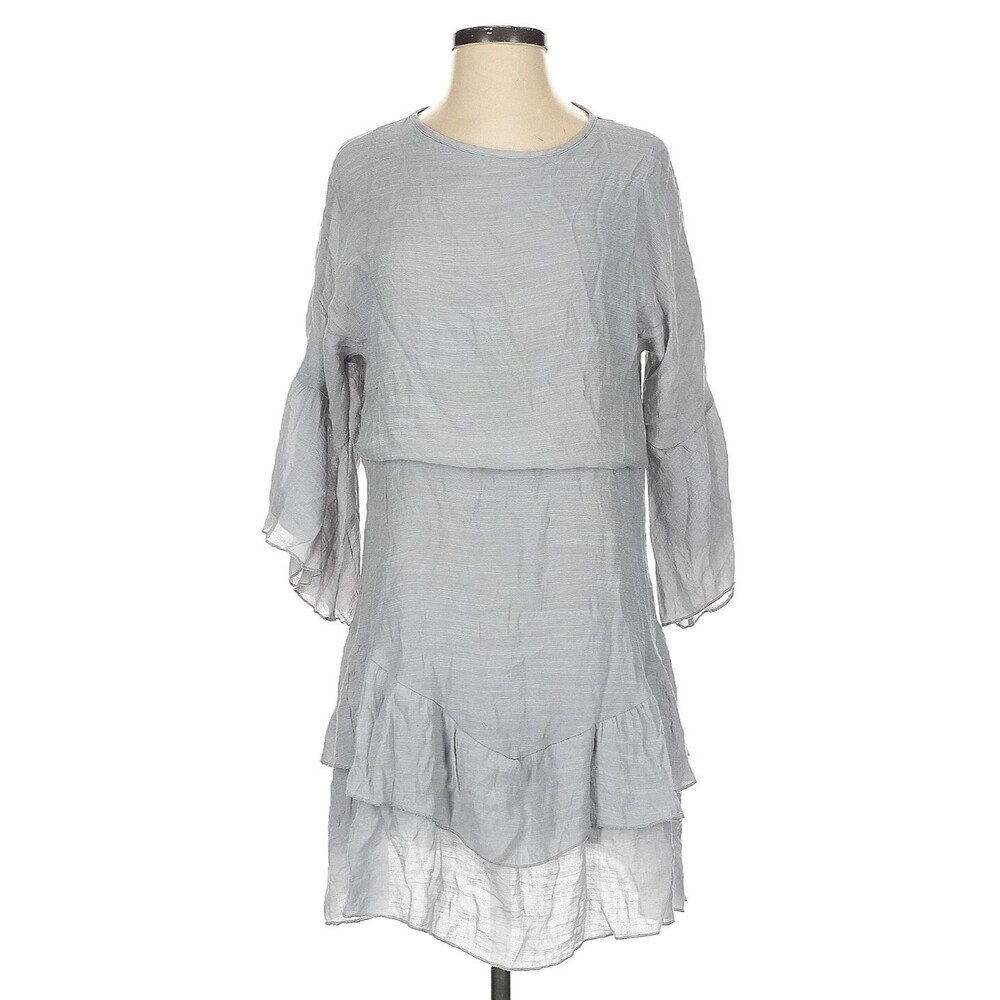 Goodnight Macaroon Dress Womens S Gray Linen Layers Ruffles Midi Boho Cottage
